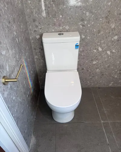 New back-to-wall toilet suite installed in a renovated bathroom